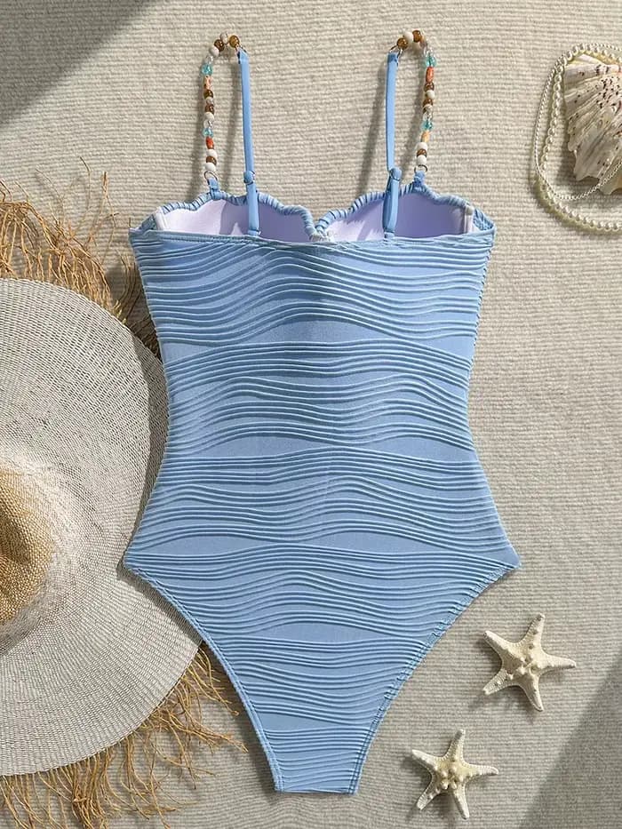 Maillot de bain une pièce femme froncé à armatures et perles