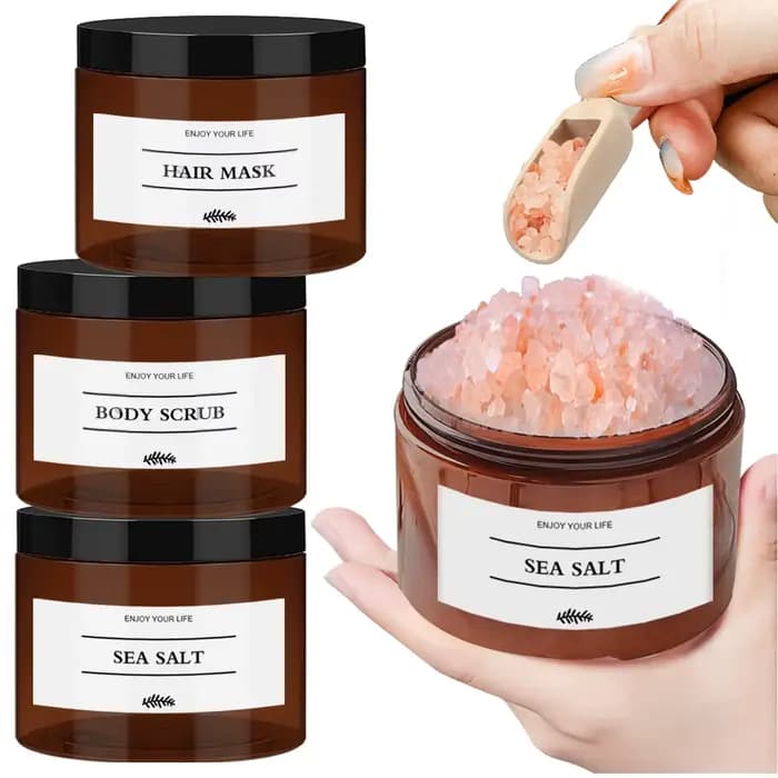 Conteneur de stockage de sel de bain, masque capillaire ambre réutilisable, boîte distributrice de gommage corporel au sel de mer, étui de sel de douche de salle de bains