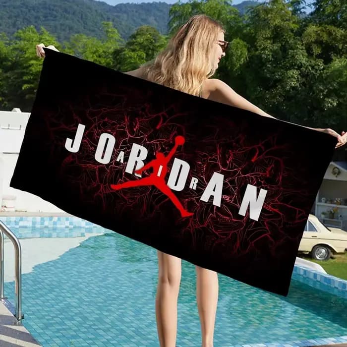 Serviette de plage Jordan Basketball Logo en tissu à séchage rapide avec impression 2D sur une face