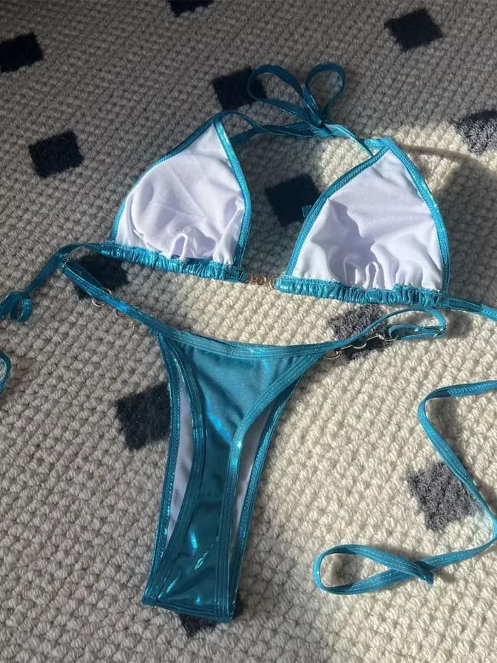 Micro bikini rose brillant 2026 pour femme, sexy, en PU, avec perles, push-up, string, maillot de bain d'été, bandage, pour les vacances