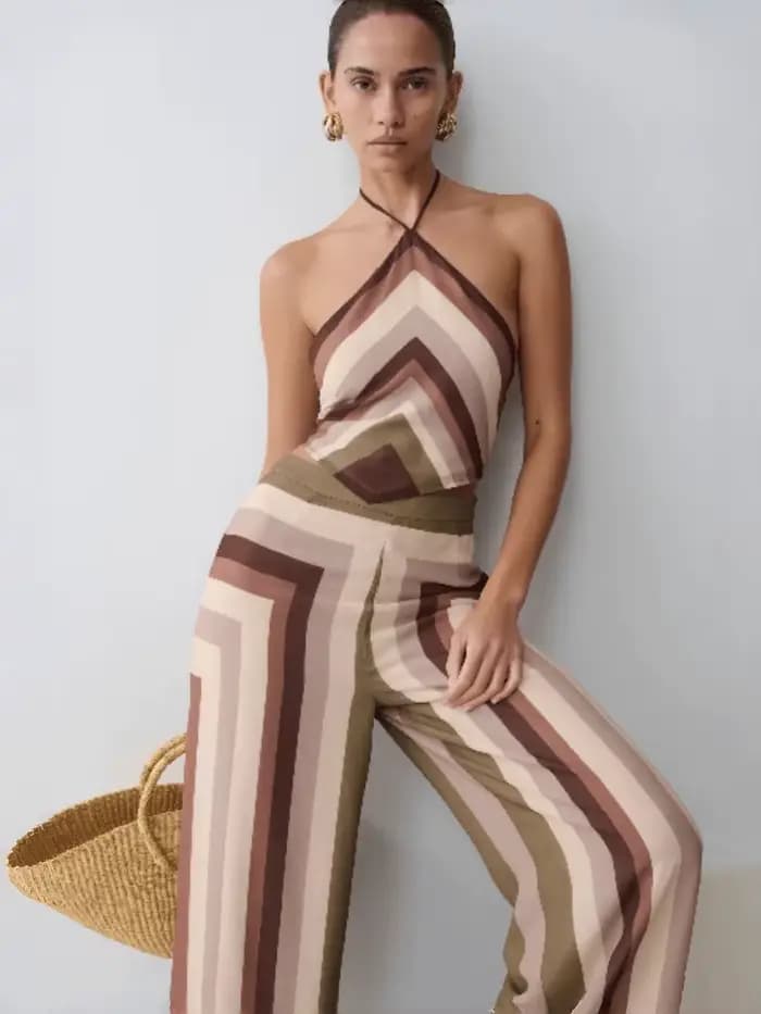 Ensemble deux pièces Allure tendance à rayures couleur terre