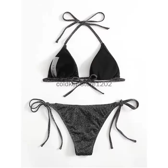 Rose bleu noir brillant Bikini ensemble Triangle Bikinis bandeau maillot de bain femmes maillot de bain deux pièces été Biquini nouveaux vêtements de plage
