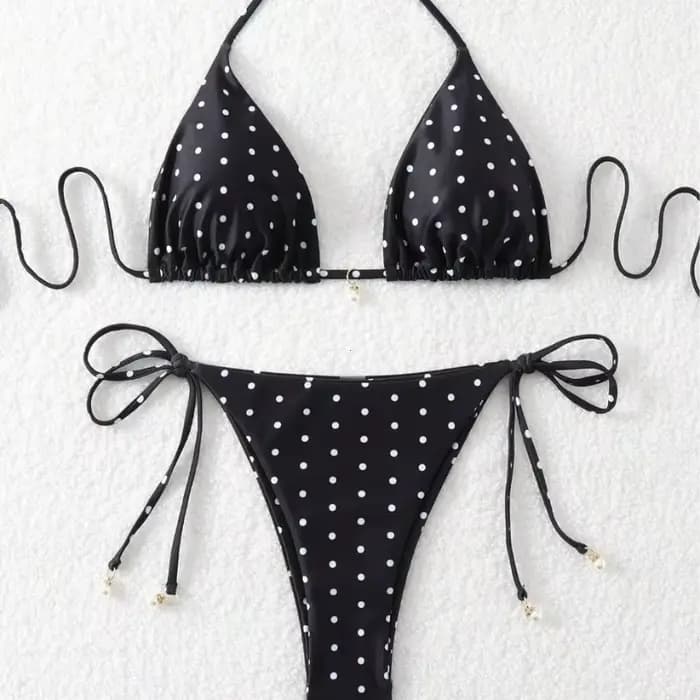 Nouveau Maillot de Bain 2 Pièces à Pois 2026 pour Femme – Ensemble Bikini Sexy Noir et Blanc Style Américain – Maillot de Plage