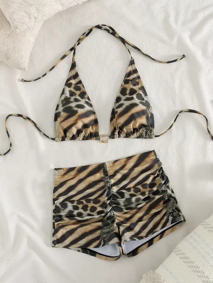 Ensemble bikini imprimé léopard et zèbre pour femmes