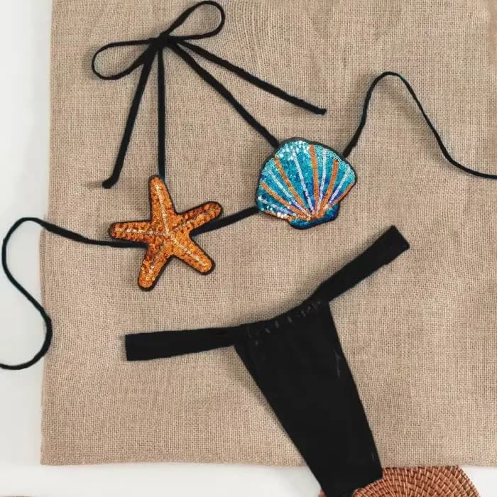 Ensemble de bikini étoile de mer à sequins brillants pour femme