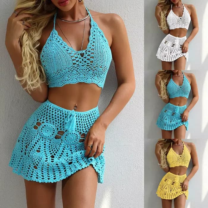 Ensembles de bikini deux pièces évidés au crochet pour adolescents