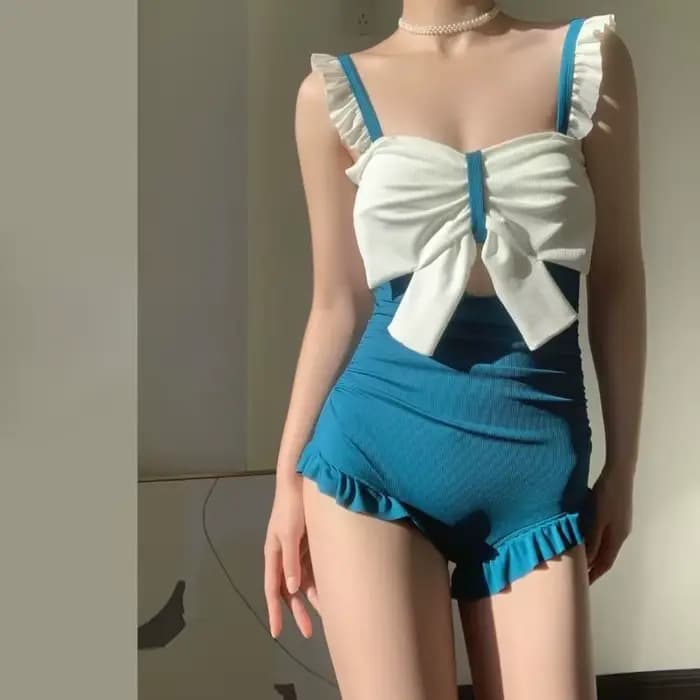 Maillot de bain une pièce Kawaii à carreaux pour femme