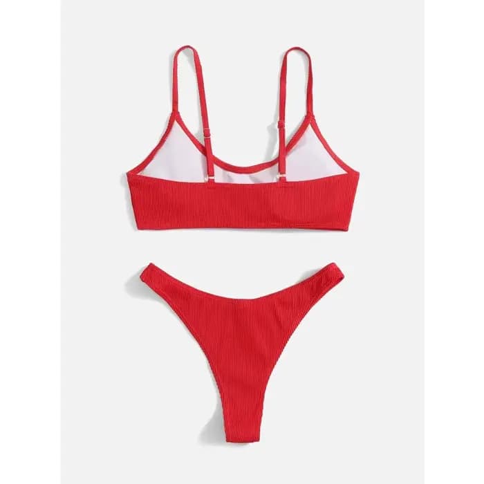 Maillot de bain bikini côtelé uni pour femme
