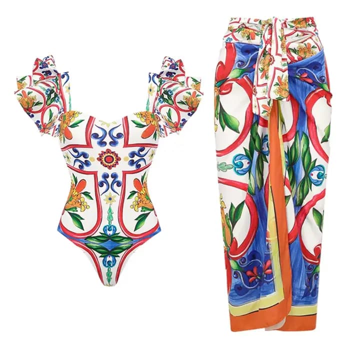 2025 nouveau 2 pièces épaule à volants maillot de bain avec couverture Sexy femmes maillots de bain Push Up Biquini maillot de bain body robe de plage