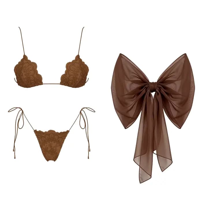 Maillot de bain bikini en dentelle pour femme avec pantalon