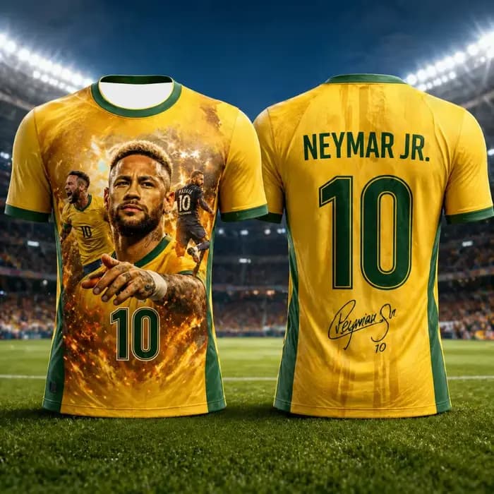Neymar Jr # 10 Maillots de football de l'équipe nationale du Brésil, T-shirt jaune et vert à manches courtes pour hommes et femmes, streetwear pour fans de football