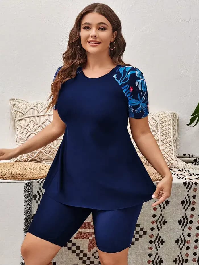 Maillot de bain deux pièces à imprimé floral grande taille