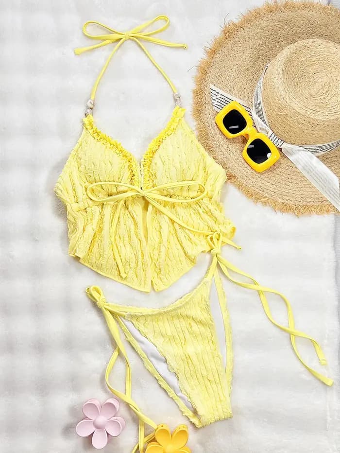 Femmes maillot de bain Sexy Bikini jaune maillots