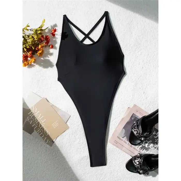 Maillot de bain une pièce extrême micro-string pour femme, coupe haute, dos croisé, K7876