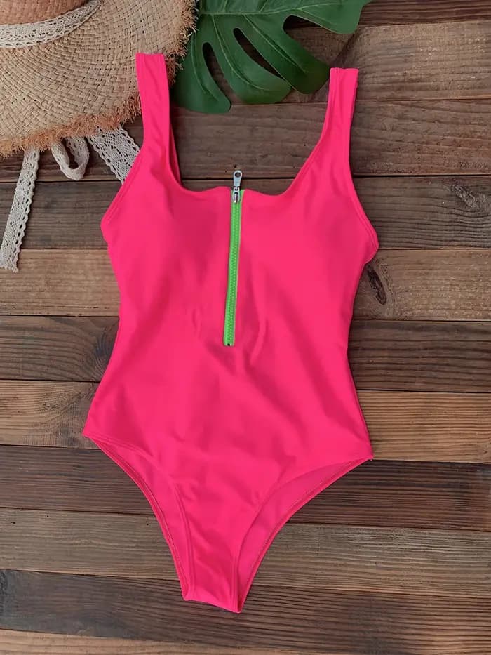 Maillot de bain une pièce avec fermeture éclair sur le devant, dos nu, Monokini, pour la plage, tendance, vêtements de plage, pour femmes, 2023