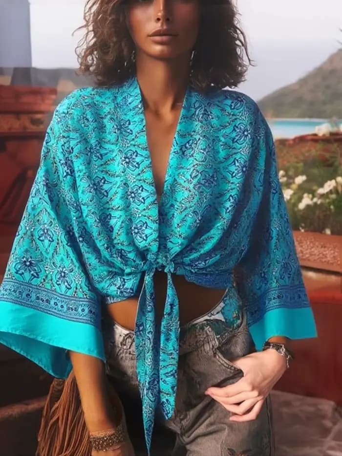 Boho Dinner ens Red Floral Beach Kimono, Short Robe, Swimsuits, Women Fashion, BatOOSleeves, Rayon, Bohemian Bikini Cover Ups, Beachwear