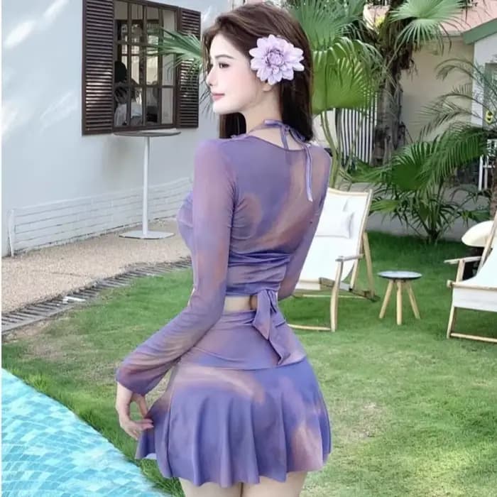 Maillot de bain trois pièces style jupe