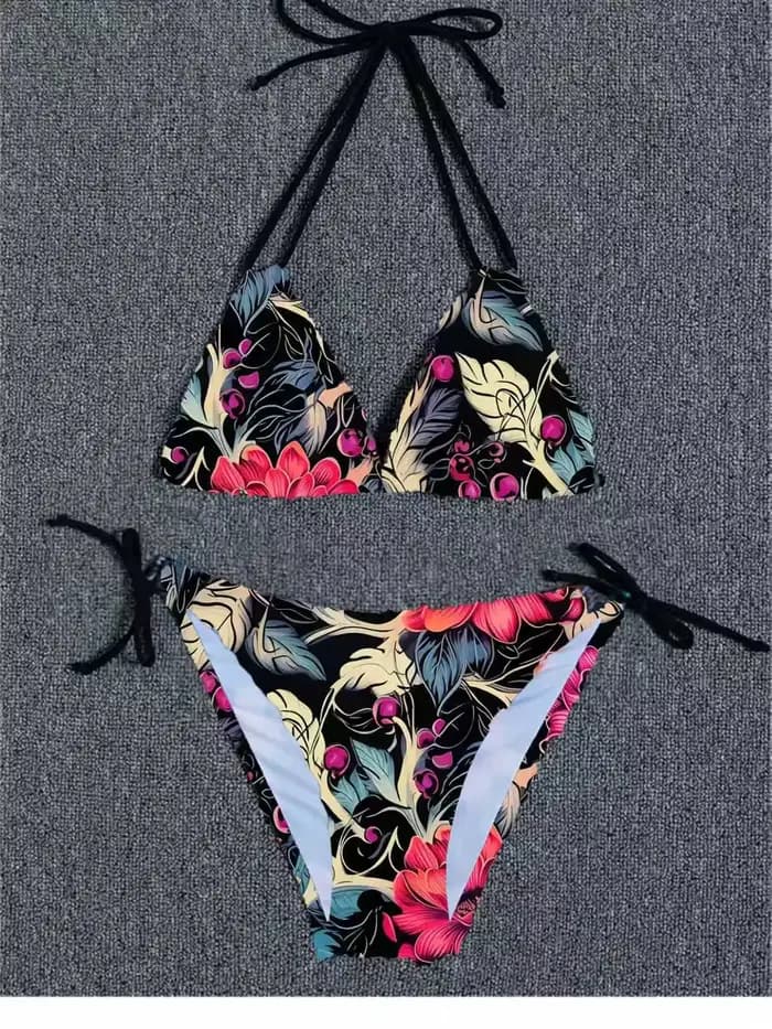 Sexy imprimé fleuri Bikini ensemble femmes maillot de bain deux pièces maillots de bain Triangle maillots de bain femmes à lacets maillot de bain Biquine Brasileiro