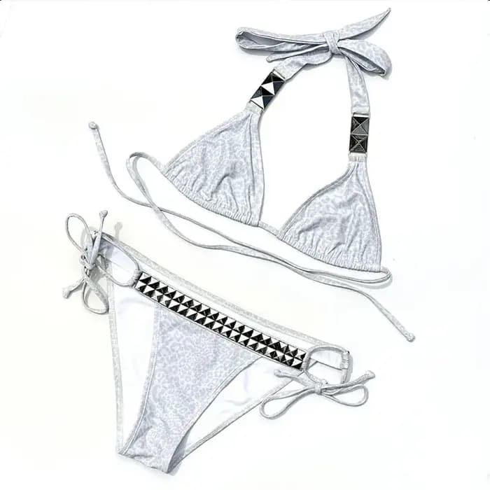 Américain été rue bord de mer Vintage gothique blanc fronde Triangle maillot de bain vêtements épicé fille en plein air Bikini mode Sexy costume