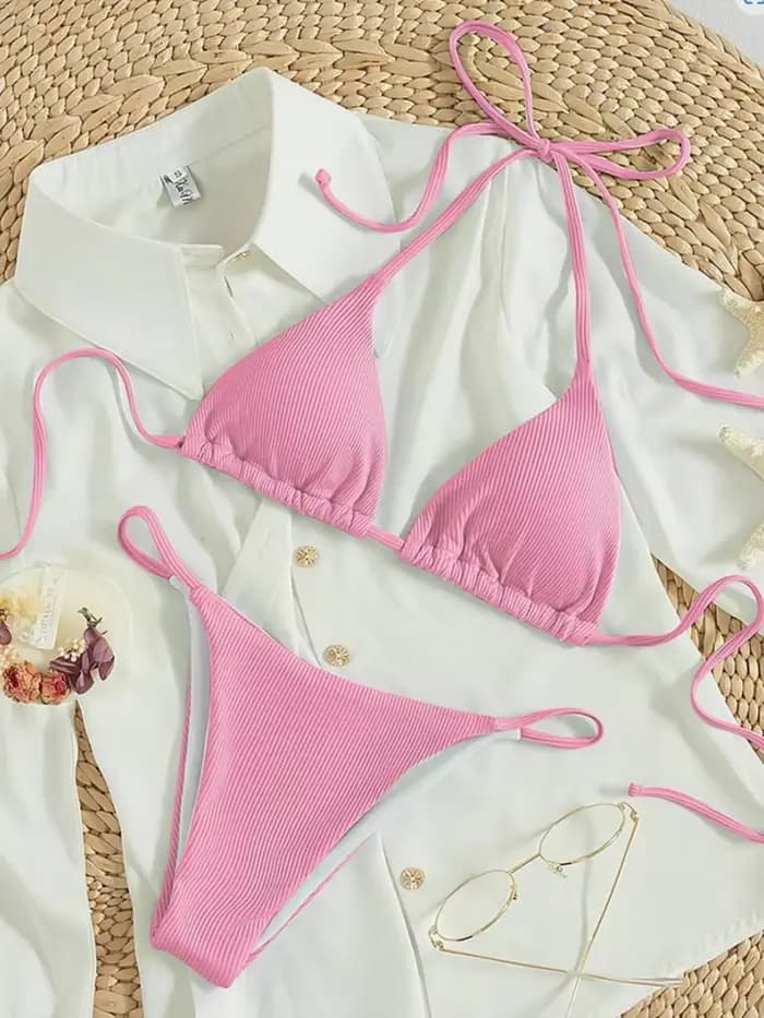 String Bikinis 2024 Femmes Sexy Triangle Maillot De Bain Solide Blanc Maillots