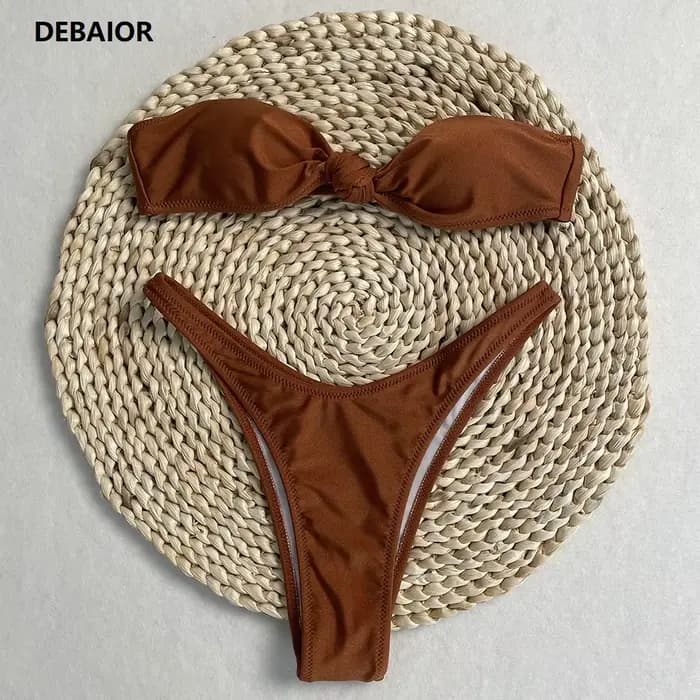 DEBAIOR Sexy noeud Bikini ensemble maillot de bain pour femmes maillot de bain Push Up hors de l'épaule maillot de bain maillots de bain maillot de bain baigneurs
