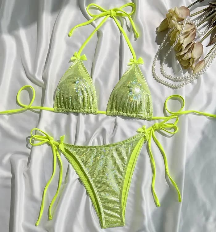 Ensemble bikini dos nu à sequins brillants pour femme 2026, maillot de bain deux pièces brésilien, tenue de plage