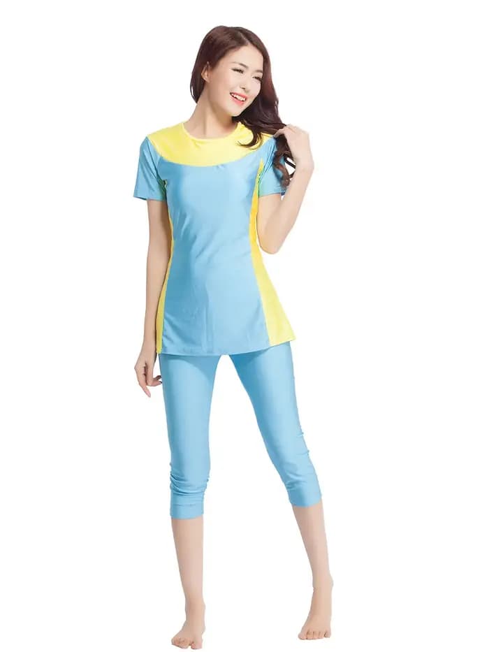 Two Pieces Swimsuit For Girl Burkini Muslim Swimwear Fashion Modest Full Cover Islamic Summer Clothing Blue