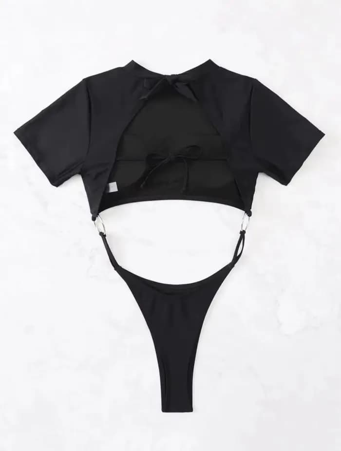 Maillot de bain bikini femme 2026 bleu à manches courtes