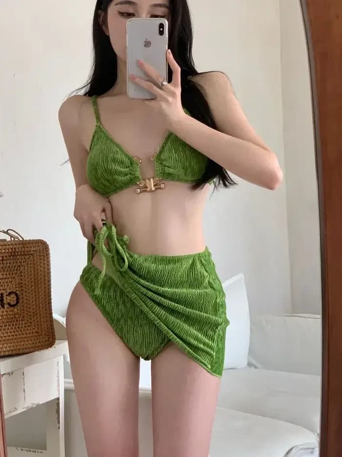Bikini trois pièces ensemble maillot de bain fendu vacances plage chaud élégant à la mode haut de gamme vêtements pour