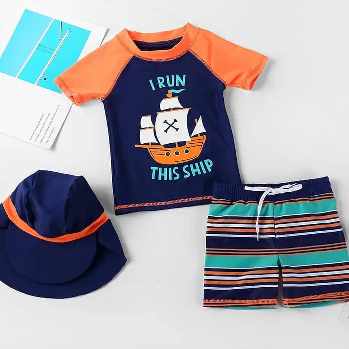 Maillot de bain fendu pour enfants, 3 pièces, motif de dessin animé mignon, ensemble de natation à manches courtes pour enfants de 1 à 12 ans, vêtements de plage