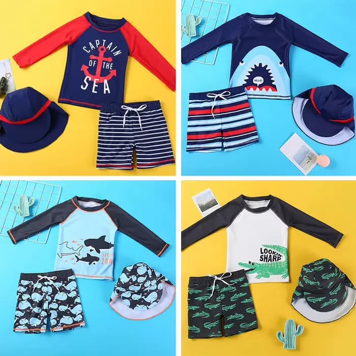 Maillot de bain fendu pour enfants, 3 pièces, motif de dessin animé mignon, ensemble de natation à manches courtes pour enfants de 1 à 12 ans, vêtements de plage