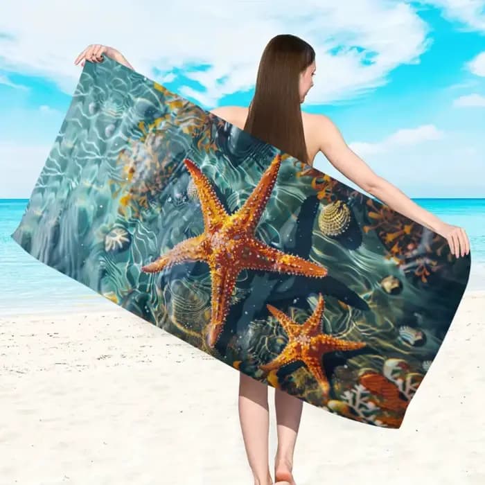 Serviette de plage Sea star 1 pièce, grande serviette de bain absorbante à séchage rapide, adaptée aux sports de plein air, à la natation, à la salle de sport et aux tapis de yoga
