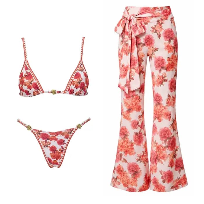 Maillot de bain bikini sexy avec jupe imprimée, maillot de bain brésilien 3 pièces pour femme, tenue de plage, jupe trapèze, été