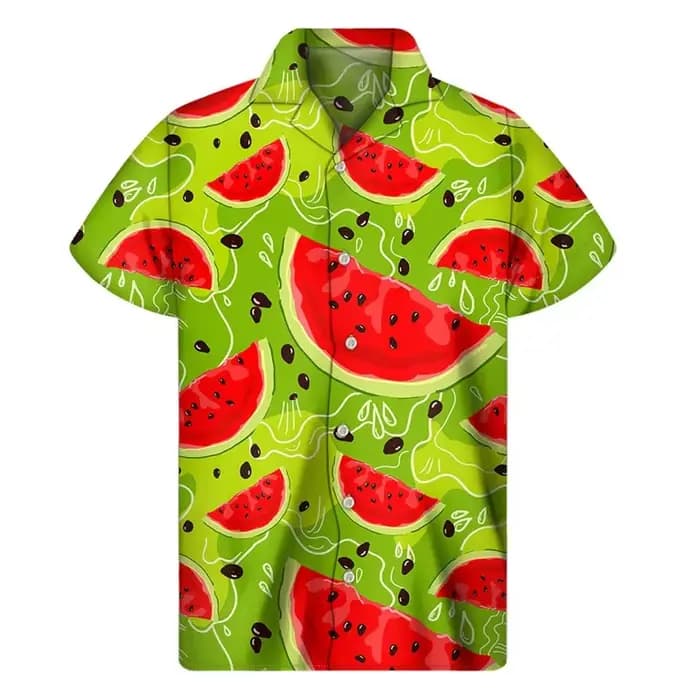 Chemise hawaïenne graphique pastèque tropicale, manches courtes, chemises à boutons de Fruits imprim