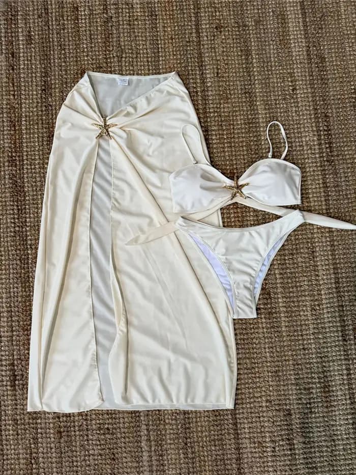 Maillot de bain bikini étoile en métal pour femme, ensemble trois pièces avec jupe, maillot de bain brésilien V7104C