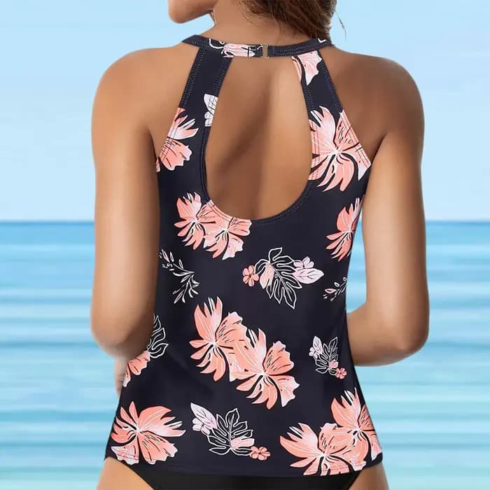 Femmes Tankini maillots de bain hauts été haut de bain maillot de bain mode rayé imprimé fleuri maillot de bain sans manches col rond dos nu Bikini