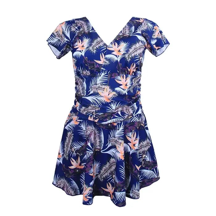 Maillot de bain 2-en-1 LERVANLA pour femme post-mastectomie, col en V, manches courtes, froncé, couvrant, pour la poitrine