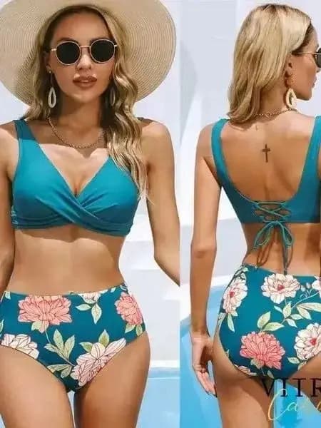 Maillot de bain bikini femme devant croisé à lacets