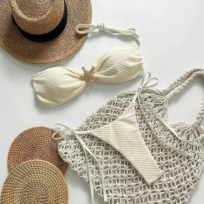 Maillot de bain couleur unie Bikini européen et américain Sexy à lacets Bikini femme petit frais fendu plage Style pur désir maillot de bain