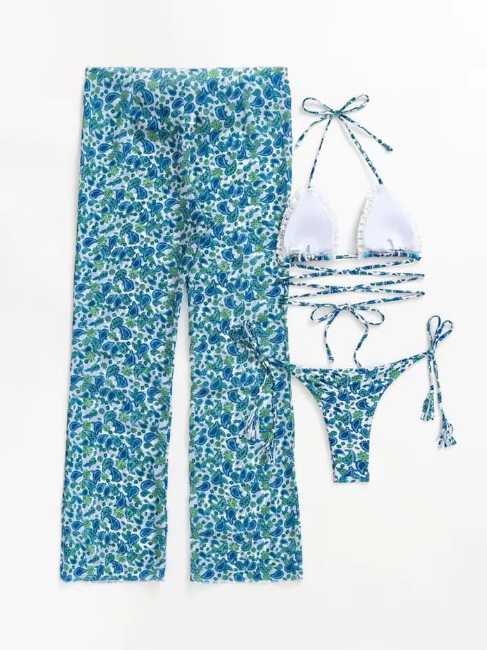 Maillot de bain trois pièces imprimé triangle