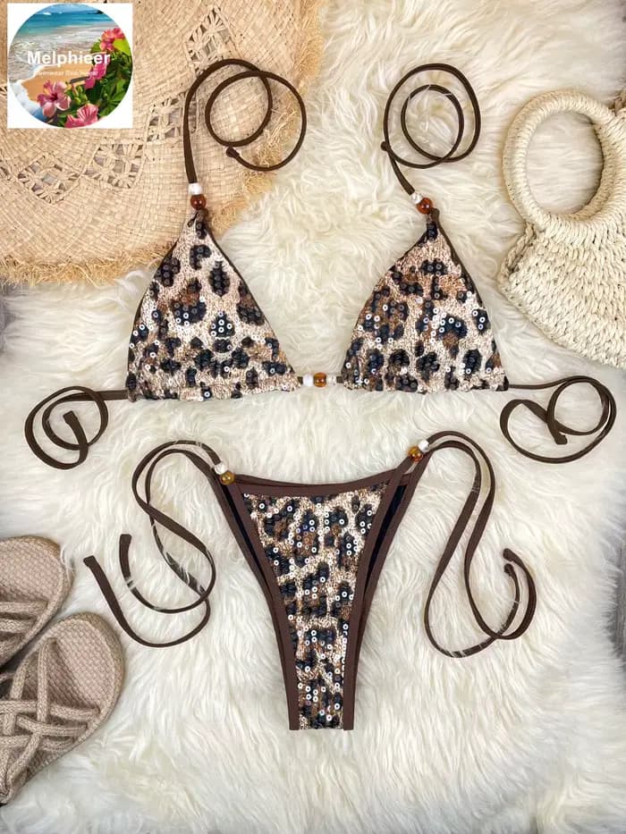 Melphieer 2025 été côtelé solide or lié anneaux concepteur Bikini maillot de bain de luxe licou Style Biquini Mujuer maillot de bain