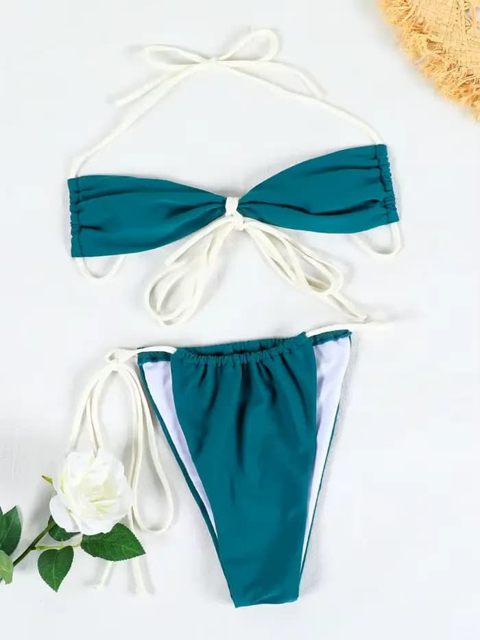 Licou extrême Bikini pour femmes vert maillots de bain pansement Micro string