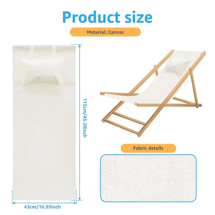 Tissu de remplacement pour chaise de plage pliable, toile de remplacement avec oreiller, tissu Durable et résistant à l'usure pour chaises longues