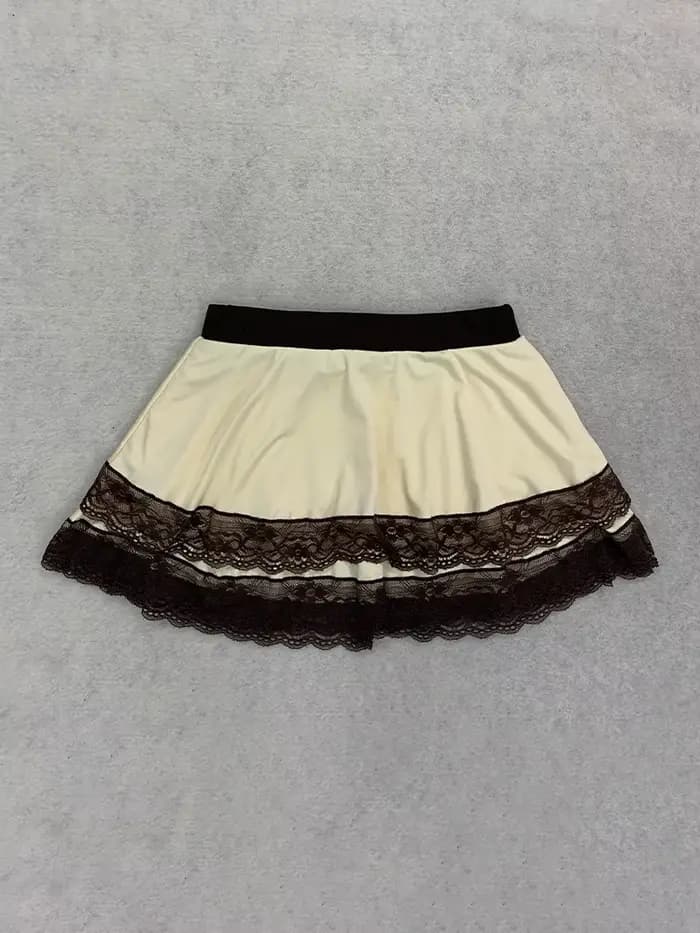 Ensemble bikini jupe beige d'été avec dentelle et nœud, style Y2K, mignon et tendance, pour la plage, la piscine, les vacances, maillot de bain féminin