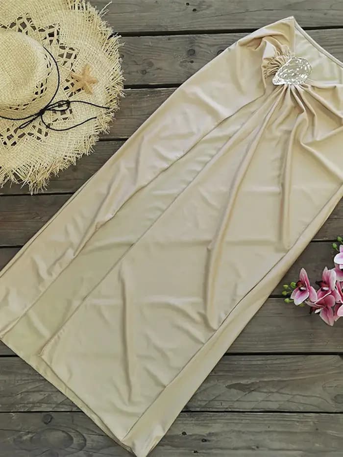 Sexy sans bretelles Bikini 3 pièces costumes femmes fronde dos nu maillots de bain avec taille basse avant fendu jupes