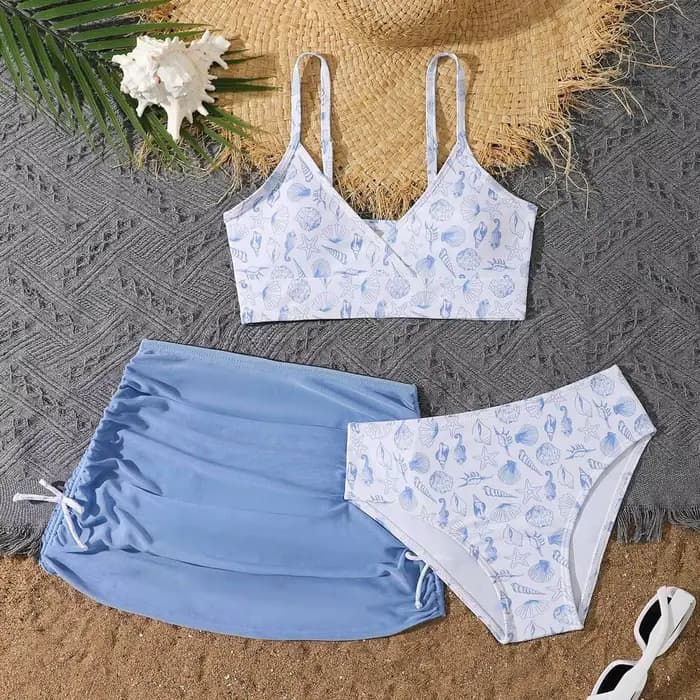 Maillot de bain 3 pièces pour adolescentes, ensemble bikini avec jupe de plage, pour enfants de 8 à