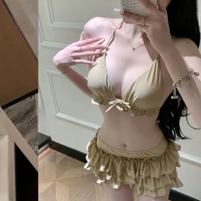 Maillots de bain Y2K, mode coréenne, couleur unie, sexy, style fête plage années 2000, élégant ensemble bikini 3 pièces chic