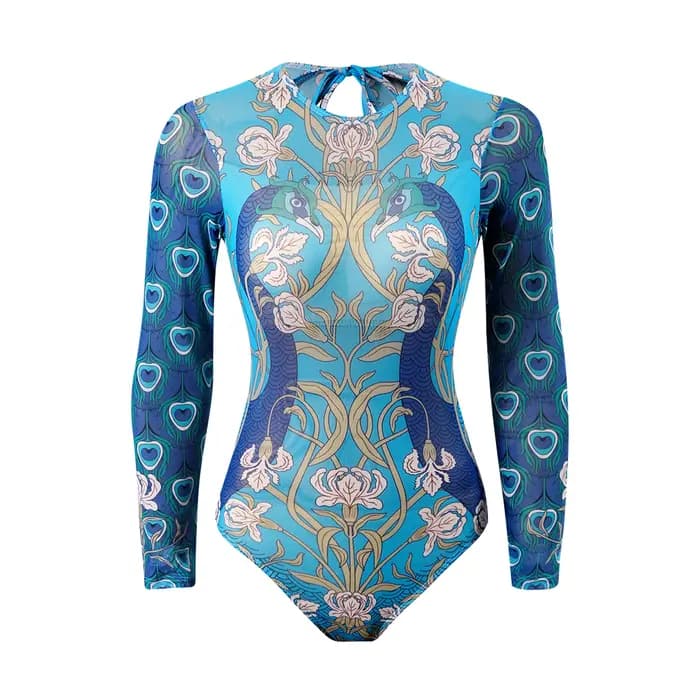 Maillot de bain une pièce à manches longues transparent UPF50 2026 pour femmes, bleu, protection solaire, jaune, combinaison de bain, vêtements de plage