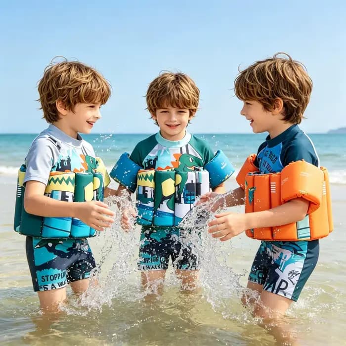 Maillot de bain flottant pour enfants, imprimé dinosaure, à manches courtes, pour garçons, vêtements de plage pour sports aquatiques pour tout-petits