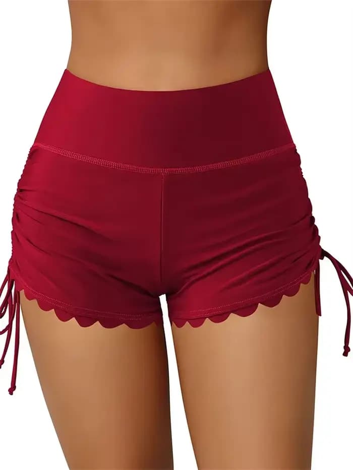 Short de bain taille haute avec ourlet ondulé pour femme, bas de surf, vêtements de plage, été, 2024